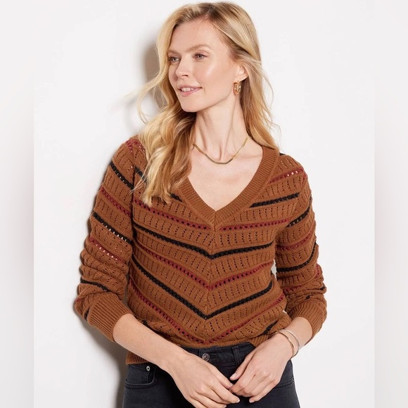 Evereve Brown and Black V-Neck Sweater - Picture 1 of 10